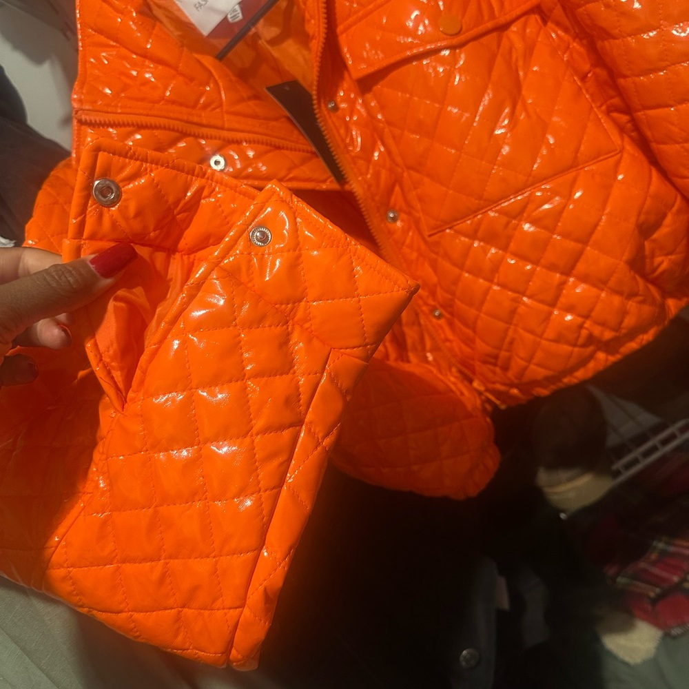 Fashion Nova Orange Quilted Puffer Jacket